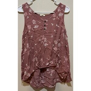 a.n.a a new approach Dusty Rose Floral Sleeveless Henley Knot Front Tank Top L